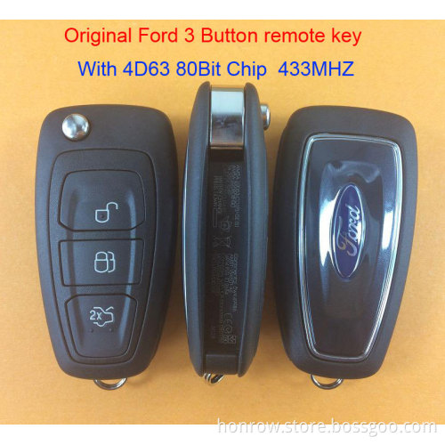 Best Originall Original Ford 3 button 4D63 80Bit Chip remote car key with 433MHZ